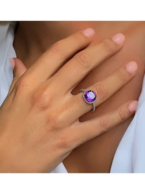 Les Petites Précieuses Srebrny pierścionek z ametystem rozmiar: 56