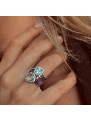 Les Petites Précieuses Srebrny pierścionek z kwarcem rozmiar: 60