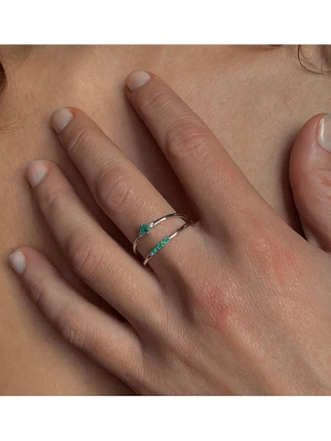 Les Petites Précieuses Srebrny pierścionek ze szmaragdami rozmiar: 56