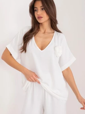 Letnia Bluzka Oversize z kwiatem biała Italy Moda