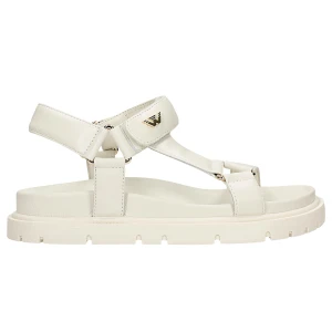 Jasnobezowe skórzane sandały damskie ze złotymi elementami 76166-54 Wojas