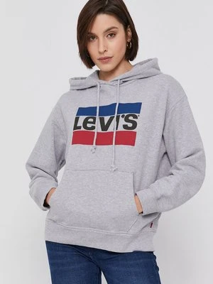 Levi's Bluza bawełniana damska kolor szary z kapturem z nadrukiem 18487.0059-Greys