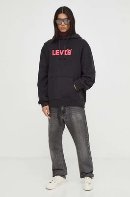 Levi's bluza bawełniana męska kolor czarny z kapturem z aplikacją