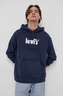 Levi's Bluza bawełniana męska kolor granatowy z kapturem z nadrukiem 38479.0081-Blues
