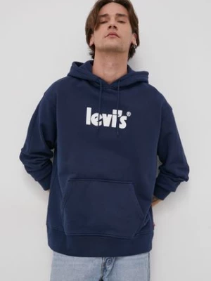 Levi's Bluza bawełniana męska kolor granatowy z kapturem z nadrukiem 38479.0081-Blues