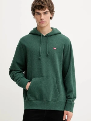 Levi's bluza bawełniana męska kolor zielony z kapturem gładka 34581