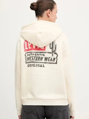 Levi's bluza damska kolor beżowy z kapturem z nadrukiem 001B6