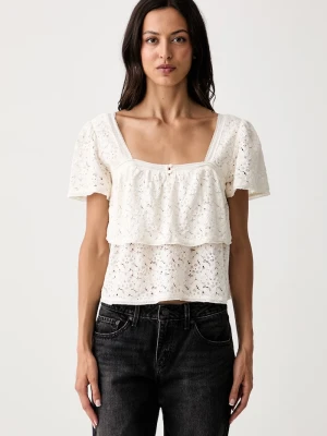 Levi's bluzka z falbanką damska koronkowa DOM SS LACE BLOUSE beżowy