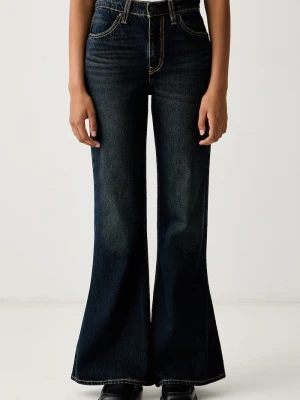 Levi's jeansy flare damskie PUDDLE SNAP FLARE granatowy
