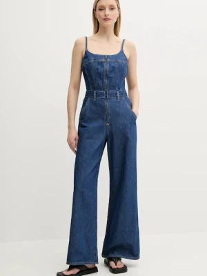 Levi's kombinezon jeansowy BUSTIER JUMPSUIT kolor granatowy bawełniany z dekoltem okrągłym 001WC
