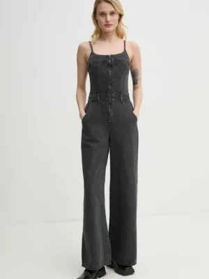 Levi's kombinezon jeansowy BUSTIER JUMPSUIT kolor szary bawełniany z dekoltem okrągłym 001WC