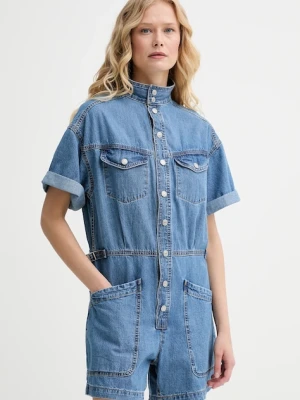 Levi's kombinezon jeansowy SS SURPLUS ROMPER kolor niebieski bawełniany z kołnierzykiemm 001WI