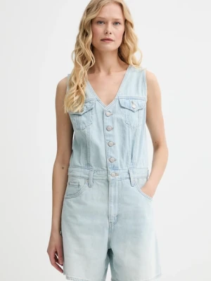 Levi's kombinezon jeansowy VEST ROMPER kolor niebieski bawełniany z dekoltem w szpic 001WM