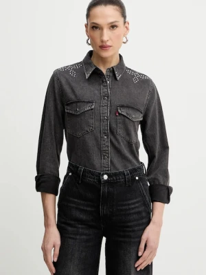 Levi's koszula bawełniana damska kolor szary regular z kołnierzykiem klasycznym 16786