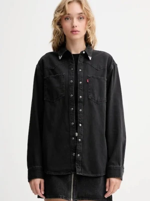 Levi's koszula jeansowa damska kolor czarny relaxed z kołnierzykiem klasycznym A7244