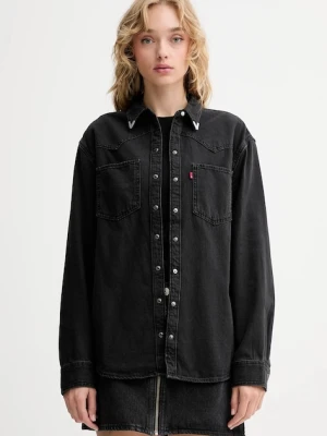 Levi's koszula jeansowa damska kolor czarny relaxed z kołnierzykiem klasycznym A7244