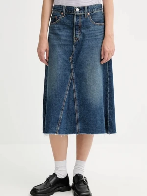 Levi's spódnica jeansowa kolor niebieski midi rozkloszowana A9316