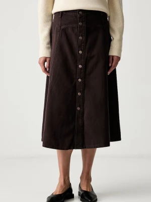 Levi's spódnica rozkloszowana jeansowa YOKED WESTERN brązowy