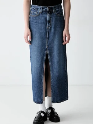 Levi's spódnica z rozcięciem jeansowa ANKLE COLUMN niebieski