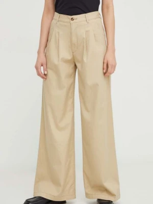 Levi's spodnie PLEATED WIDELEG damskie kolor beżowy szerokie high waist