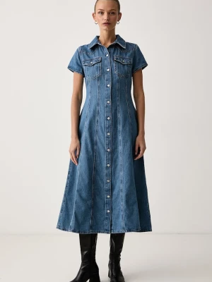 Levi's sukienka jeansowa SS FIT AND FLARE WESTERN niebieski