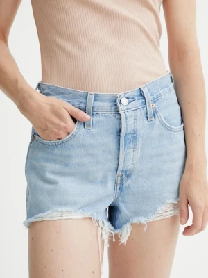 Levi's szorty jeansowe 501 damskie kolor niebieski gładkie high waist 56327.0086-LightIndig