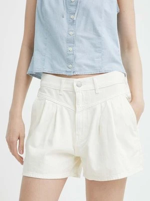 Levi's szorty jeansowe damskie kolor beżowy gładkie high waist