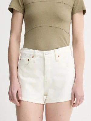 Levi's szorty jeansowe damskie kolor beżowy gładkie high waist