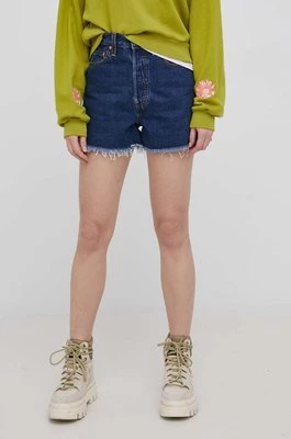 Levi's szorty jeansowe damskie kolor granatowy gładkie high waist