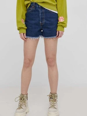 Levi's szorty jeansowe damskie kolor granatowy gładkie high waist