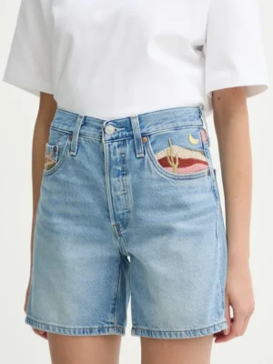 Levi's szorty jeansowe damskie kolor niebieski gładkie high waist