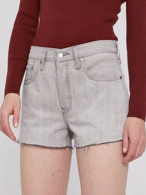 Levi's Szorty jeansowe damskie kolor szary gładkie high waist