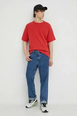 Levi's t-shirt bawełniany kolor czerwony gładki