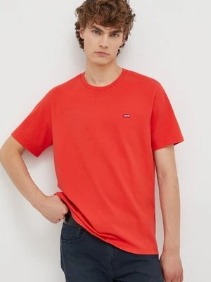 Levi's t-shirt bawełniany kolor czerwony gładki