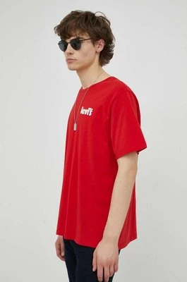 Levi's t-shirt bawełniany kolor czerwony z nadrukiem