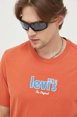 Levi's t-shirt bawełniany kolor pomarańczowy z aplikacją