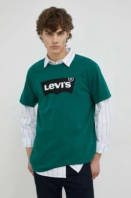 Levi's t-shirt bawełniany kolor zielony z nadrukiem