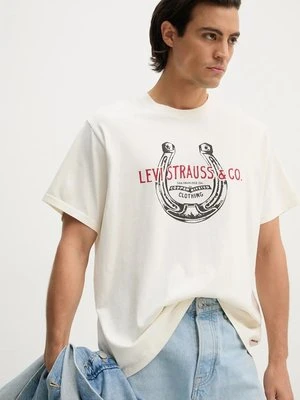 Levi's t-shirt bawełniany męski kolor beżowy z nadrukiem 16143