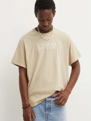 Levi's t-shirt bawełniany męski kolor beżowy z nadrukiem