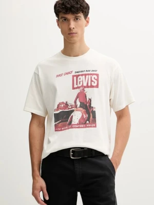 Levi's t-shirt bawełniany męski kolor beżowy z nadrukiem 87373