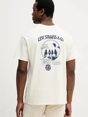 Levi's t-shirt bawełniany męski kolor beżowy z nadrukiem 87373