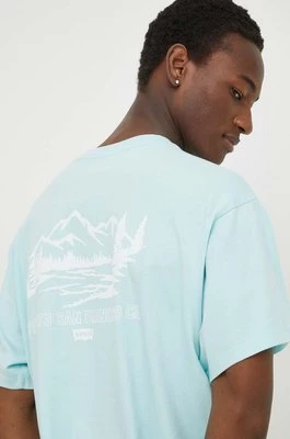 Levi's t-shirt bawełniany męski kolor turkusowy z aplikacją