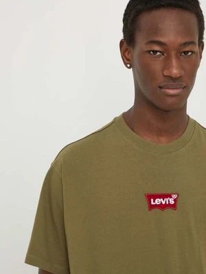 Levi's t-shirt bawełniany męski kolor zielony z aplikacją