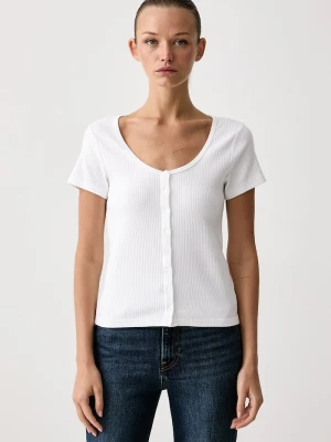 Levi's T-shirt damski bawełniany z elastanem AUSTEN BUTTON THROUGH SS biały