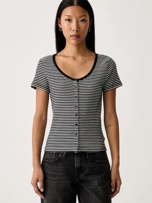 Levi's T-shirt damski bawełniany z elastanem AUSTEN BUTTON THROUGH SS czarny
