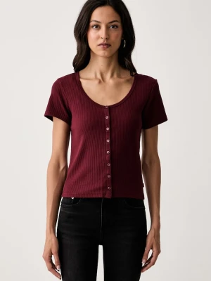 Levi's T-shirt damski bawełniany z elastanem AUSTEN BUTTON THROUGH SS czerwony
