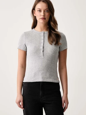 Levi's T-shirt damski bawełniany z elastanem DRY GOODS POINTELLE SS HENLEY szary