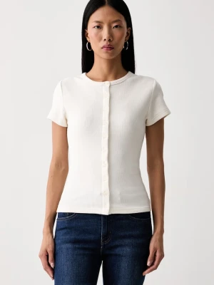 Levi's T-shirt damski z modalem RORY BUTTON THROUGH SS beżowy