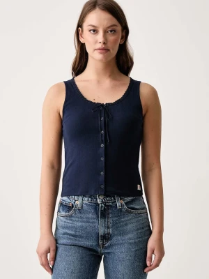 Levi's top damski z bawełną DRY GOODS POINTELLE LACE TANK granatowy