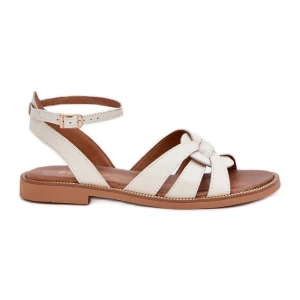 Lewski Shoes Skórzane Sandały Damskie Na Płaskim Obcasie Zazoo 3688 Ecru białe